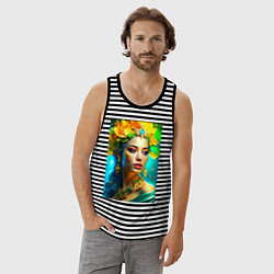 Майка мужская хлопок Стихия Земли в женском обличии - нейросеть, цвет: черная тельняшка — фото 2