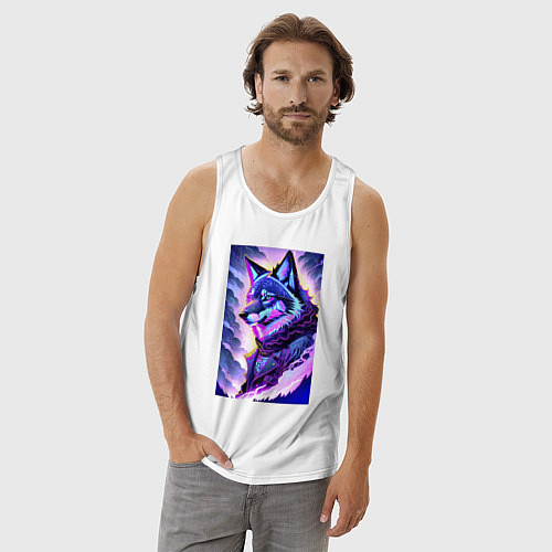 Мужская майка Светящийся волк - нейросеть - поп-арт / Белый – фото 3