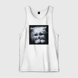 Майка мужская хлопок Милый серый пиксельный котик с голубыми глазами, цвет: белый