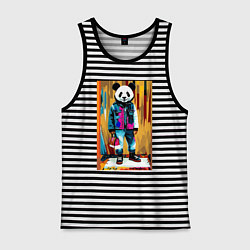 Майка мужская хлопок Funny panda - pop art, цвет: черная тельняшка