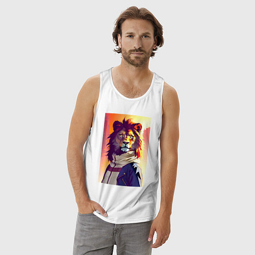 Мужская майка Cool lion - neural network / Белый – фото 3