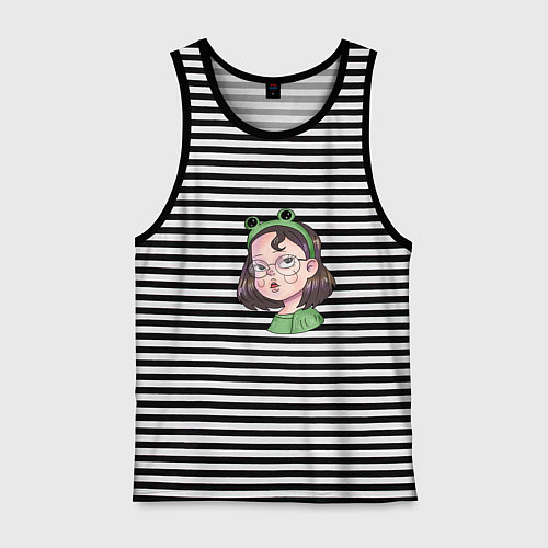 Мужская майка Девочка лягушка / Черная тельняшка – фото 1