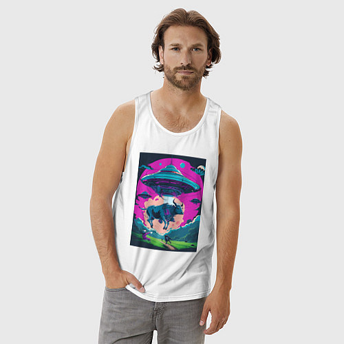 Мужская майка Похищение коровы пришельцами / Белый – фото 3