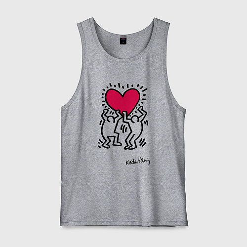 Мужская майка Человечки с сердцем - поп арт Кит Харинг / Меланж – фото 1