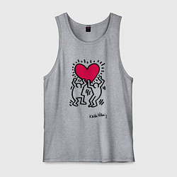 Майка мужская хлопок Человечки с сердцем - поп арт Кит Харинг, цвет: меланж