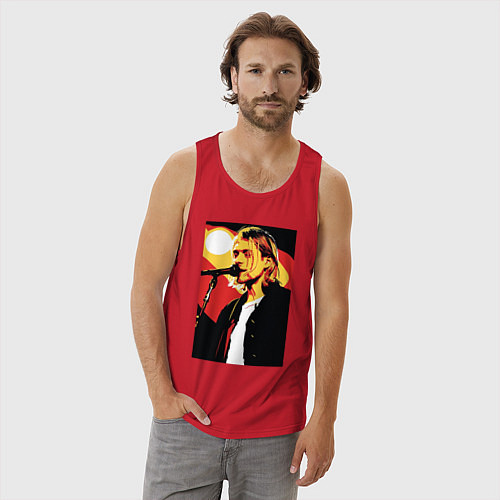 Мужская майка Курт Кобейн с микрофоном / Красный – фото 3