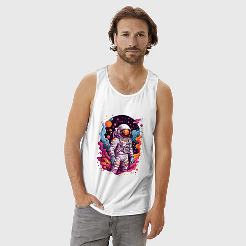 Мужская майка Космонавт в открытом космосе среди планет / Белый – фото 3