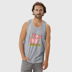Майка мужская хлопок Розовый поросёнок, цвет: меланж — фото 2