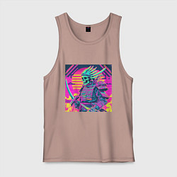 Майка мужская хлопок Кислотный самурай скелет в стиле retrowave, цвет: пыльно-розовый