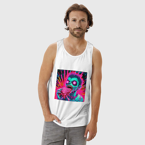 Мужская майка Бешеный зомби с большими глазами / Белый – фото 3