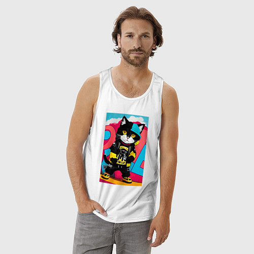Мужская майка Котёнок-художник - поп-арт / Белый – фото 3
