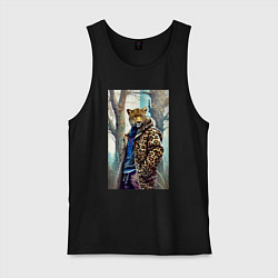 Майка мужская хлопок Городской леопард - нейросеть, цвет: черный