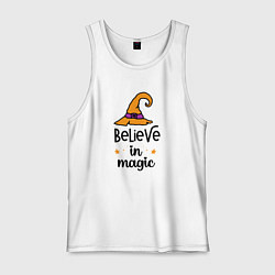 Майка мужская хлопок Believe in magic ведьмина шляпа хэллоуин, цвет: белый