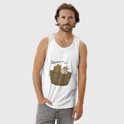 Мужская майка Милая капибара с зайчиком и апельсинкой / Белый – фото 3