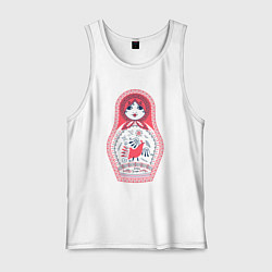 Майка мужская хлопок Матрешка красно черная с птицей петух, цвет: белый