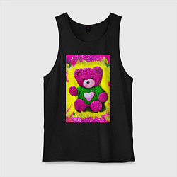 Майка мужская хлопок Розовый мишка плюшевый, цвет: черный