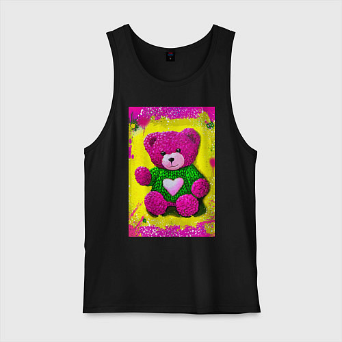 Мужская майка Розовый мишка плюшевый / Черный – фото 1