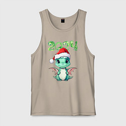 Майка мужская хлопок 2024 символ года милый дракончик, цвет: миндальный