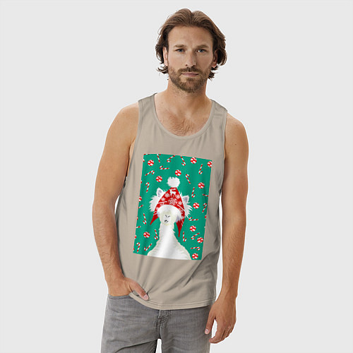 Мужская майка Лама - альпака в ушанке / Миндальный – фото 3