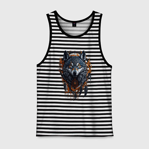 Мужская майка Волк и ловец снов / Черная тельняшка – фото 1