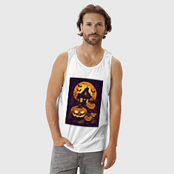 Майка мужская хлопок Хэллоуин - Джек фонарь, цвет: белый — фото 2