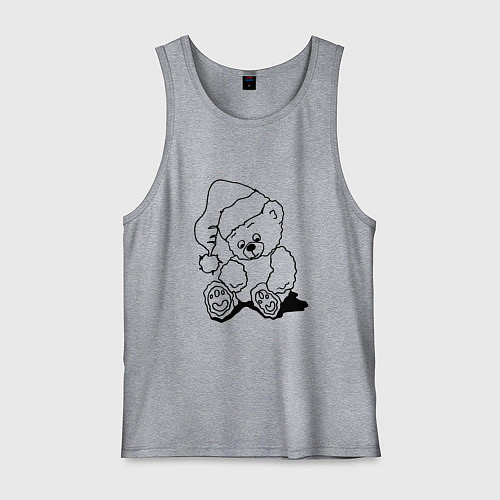 Мужская майка Мишка игрушечный в колпаке деда Мороза - раскраска / Меланж – фото 1