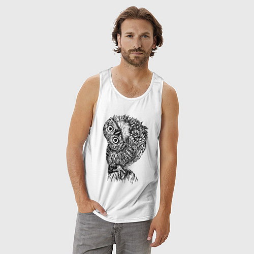 Мужская майка Сова смотрит боком / Белый – фото 3