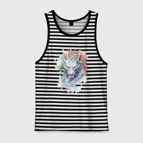 Мужская майка Дракон нарисованный акварелью / Черная тельняшка – фото 1