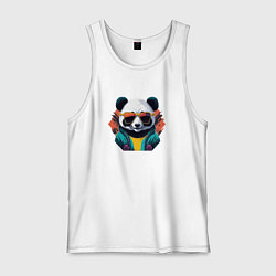 Майка мужская хлопок Стильная панда в очках, цвет: белый