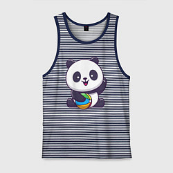 Майка мужская хлопок Панда с мячиком, цвет: синяя тельняшка