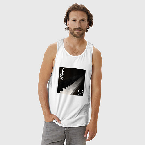 Мужская майка Скрипичный и басовый ключи с клавиатурой фортепиан / Белый – фото 3