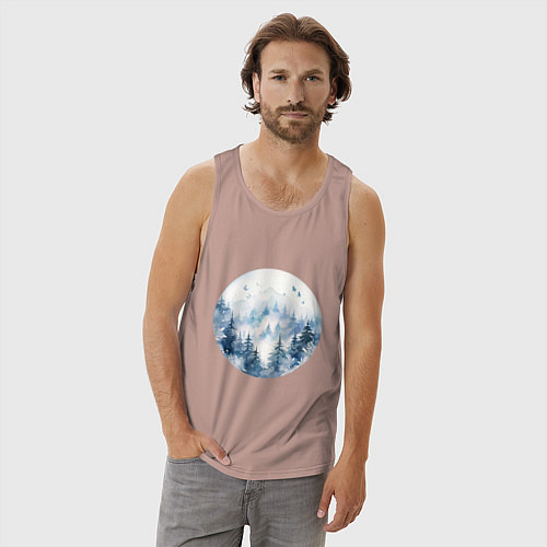 Мужская майка Горы в тумане в круге / Пыльно-розовый – фото 3