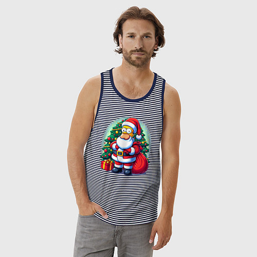 Мужская майка Santa Simpson - ai art / Синяя тельняшка – фото 3