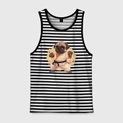 Майка мужская хлопок Карате мопс, цвет: черная тельняшка