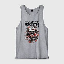 Майка мужская хлопок Bring Me the Horizon - A skull with roses, цвет: меланж