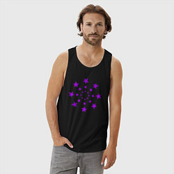 Майка мужская хлопок Фиолетовые звёзды кружево, цвет: черный — фото 2