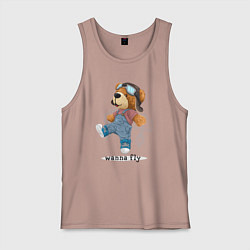 Майка мужская хлопок Плюшевый медвежонок летчик, цвет: пыльно-розовый