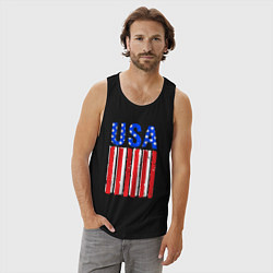 Майка мужская хлопок America flag, цвет: черный — фото 2