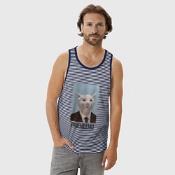 Майка мужская хлопок Приемлемо - кот мем в живописи, цвет: синяя тельняшка — фото 2