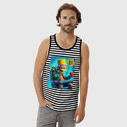 Майка мужская хлопок Барт Симпсон владелец биткоина, цвет: черная тельняшка — фото 2