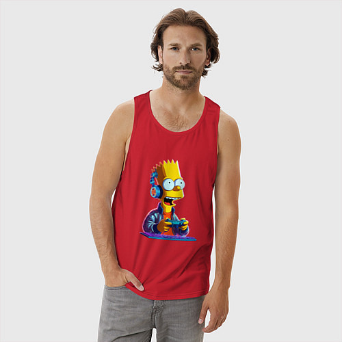 Мужская майка Bart is an avid gamer / Красный – фото 3