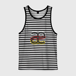 Майка мужская хлопок Буква осетинского алфавита с национальным триколор, цвет: черная тельняшка