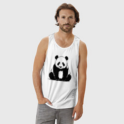 Майка мужская хлопок Грустная панда сидит, цвет: белый — фото 2