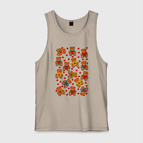 Мужская майка Мишки в цветных свитерах и сердечки / Миндальный – фото 1