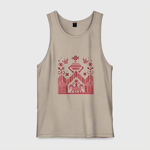 Мужская майка Красные славянская узоры вышивки / Миндальный – фото 1