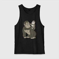 Майка мужская хлопок Мультяшная горилла с детенышем, цвет: черный