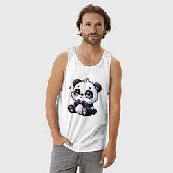 Майка мужская хлопок Забавная маленькая панда, цвет: белый — фото 2