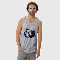Майка мужская хлопок Армрестлинг с медведем, цвет: меланж — фото 2