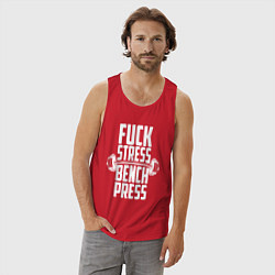 Майка мужская хлопок К черту стресс качаю пресс, цвет: красный — фото 2