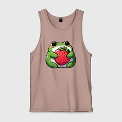 Майка мужская хлопок Толстая лягушка обнимает клубнику, цвет: пыльно-розовый